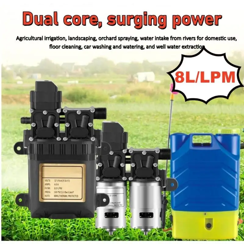 1Pcs Automatic Pressure Switch DC12V 6A 8.0LPM High Pressure Self Priming Diaphragm Water Pump For Water Spraying Irrigation