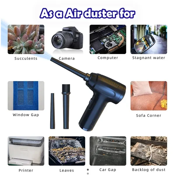 مكنسة كهربائية لاسلكية 3 في 1، منفضة هواء محمولة قابلة لإعادة الشحن للوحة المفاتيح والأريكة والسيارة والمكتب المنزلي