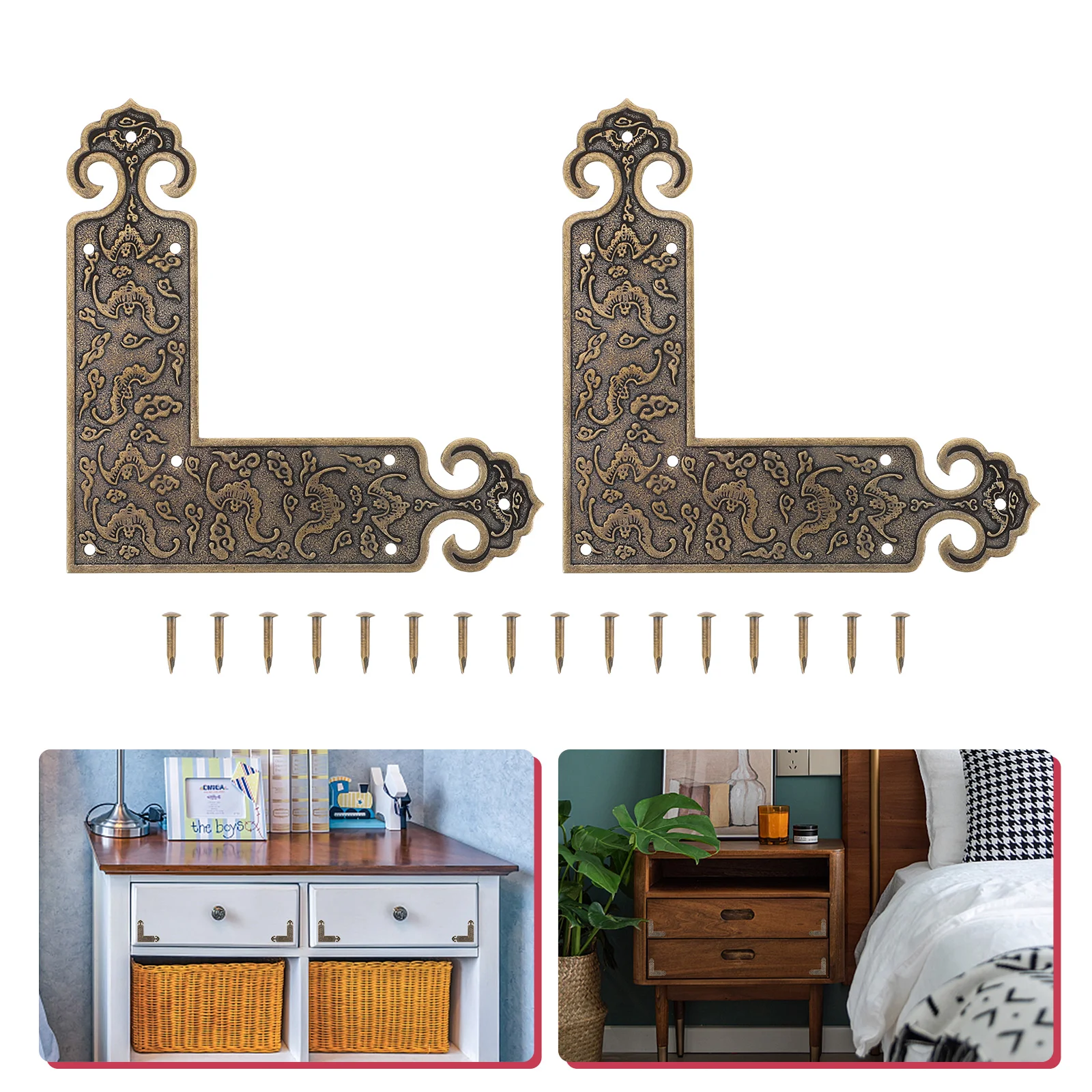 2 Pcs Cabinet Door Furniture Corner Code Guards Decorative Cornet Brace Protectors L Chair Brass Retro