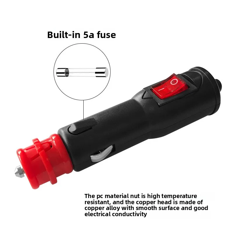 Removable Head Car Cigarette Lighter Socket Adapter with Switch 8A Fuse Standard Size 12V Auto Power Plug