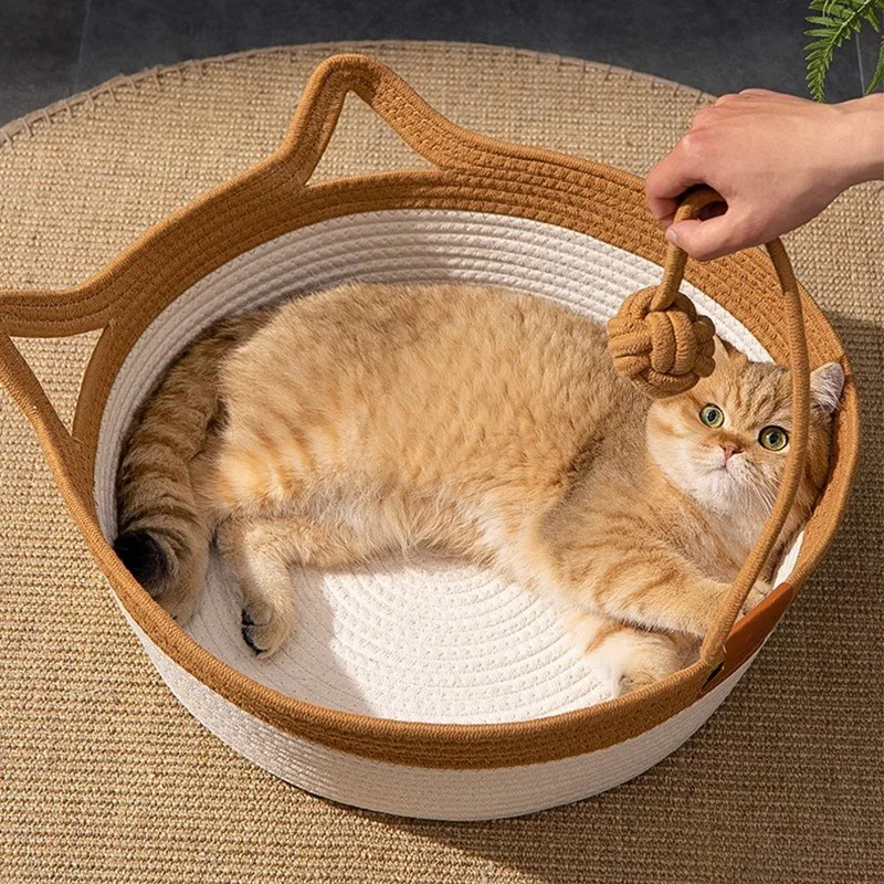 Summer Pet Handmade Woven Belt Soft Cushion Cat Nest for Puppies Kittens Soft Sleeping Special Bed Washable Breathable Pet Nest