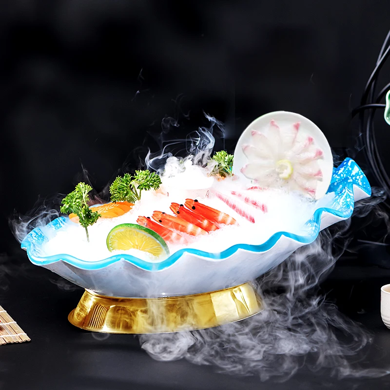 

‌Premium Frosted Glass Sashimi Platter with Ice Tray - Luxury Japanese Seafood Serving Dish for Salmon Crudo &Sushi Presentation