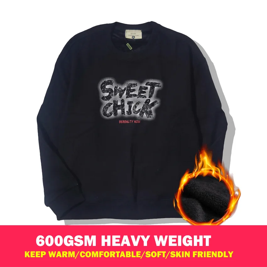 

Men's Sweatshirt 600GSM Heavy Weight letter print Round neck long sleeved fleece Men clothing Casual Pullover streetwear Hoodies