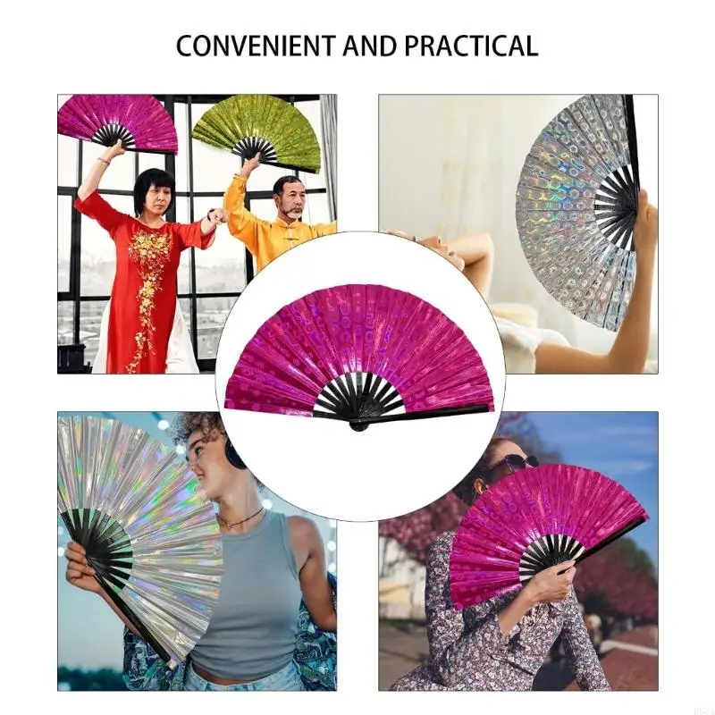 R66A Colorido fanático mano para entrenamiento Taichi y espectáculos arte marcial con efectos reflexivos Línea