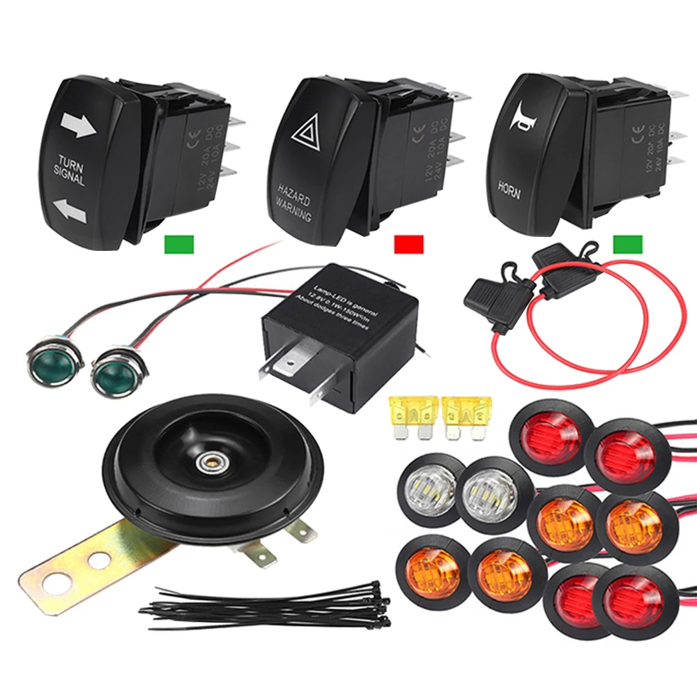 

ATV UTV SXS Turn Signal Horn Kit Street Legal Kit Rocker Switch with LED Lights Hazard Switch Flasher Relay For Golf Cart