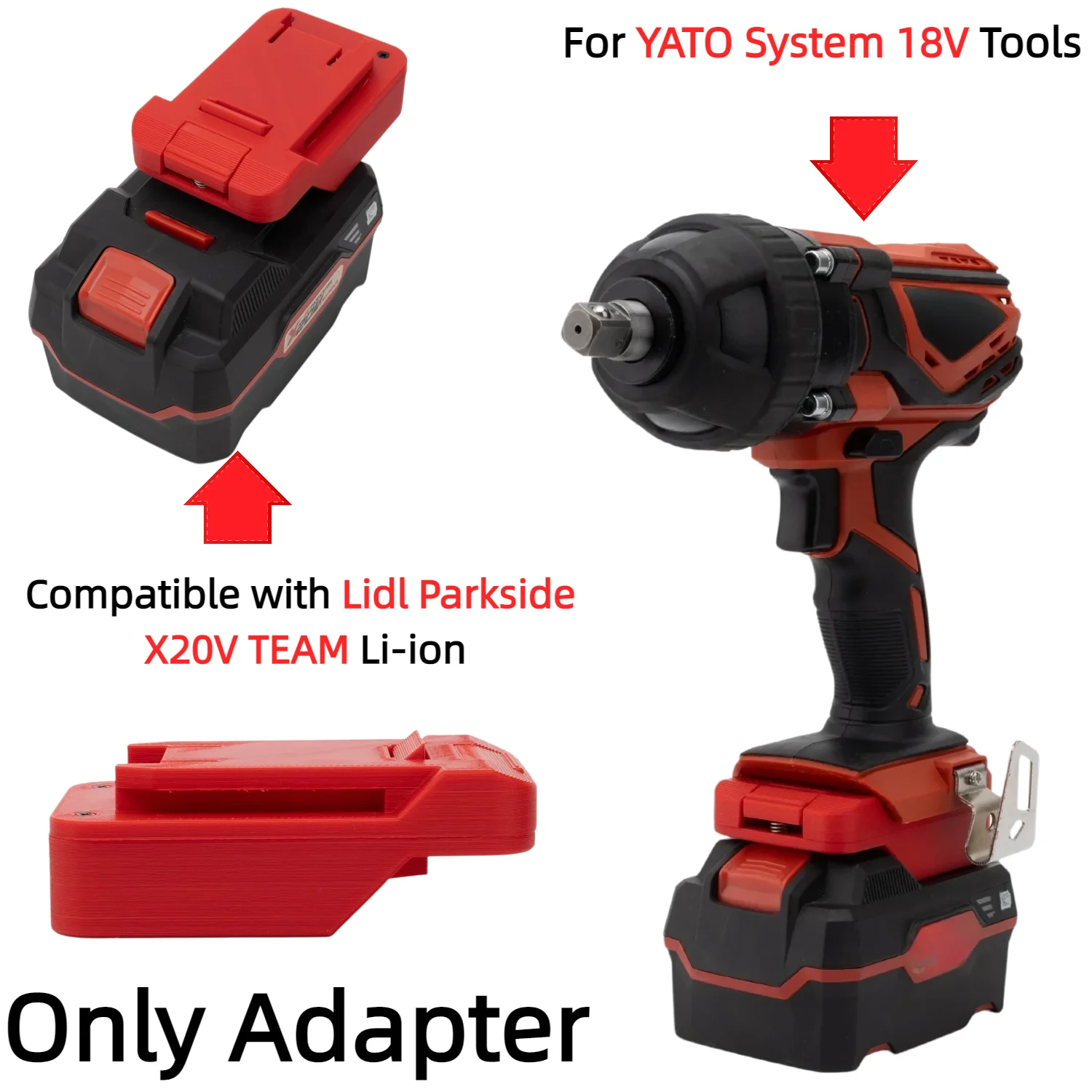 Battery Adapter/Converter for Lidl Parkside X20V TEAM Li-ion Battery Series To YATO System 18V Cordless Power Tool(Only Adapter)