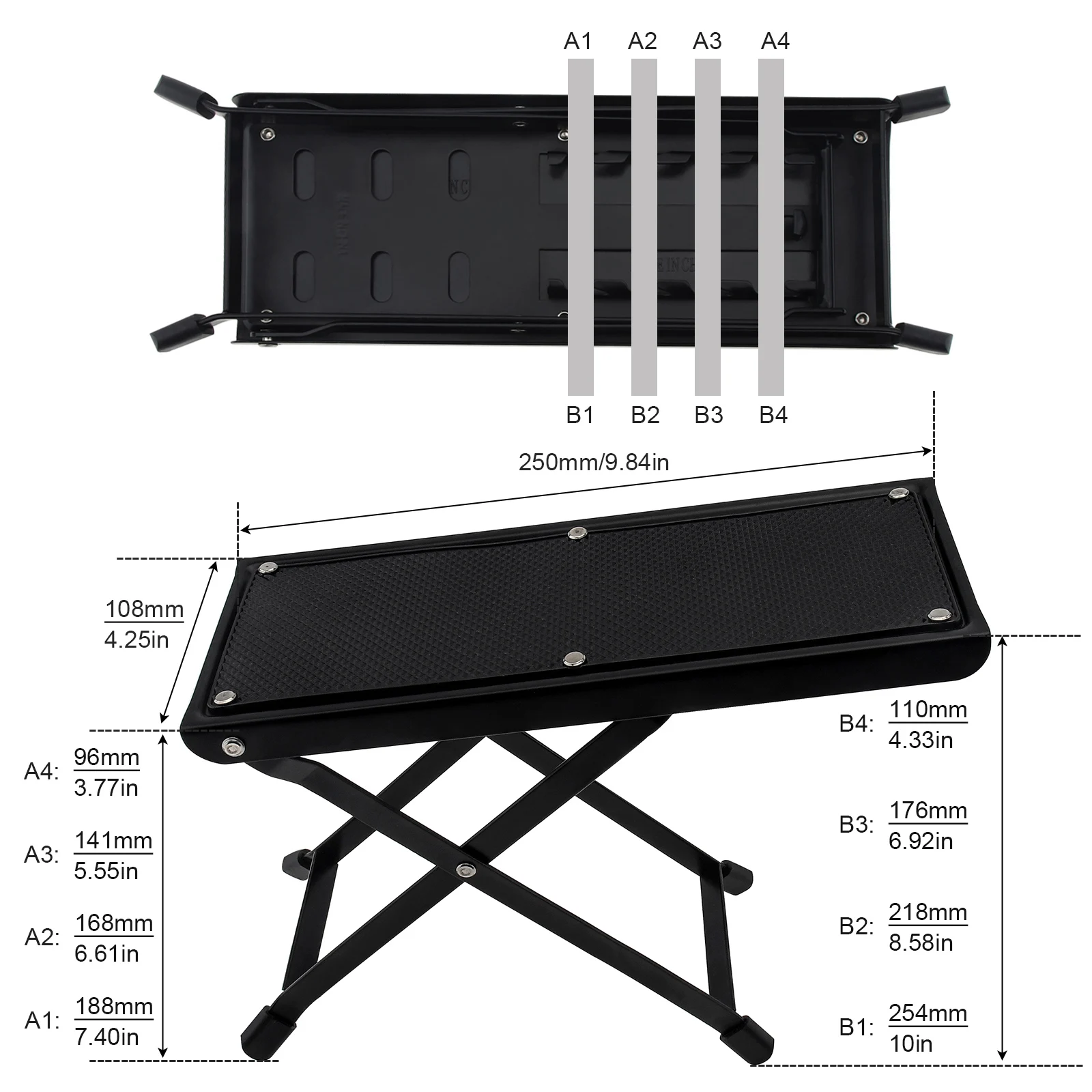 Imagem -03 - Metal Madeira Maciça Folding Guitar Footstool com Níveis de Altura Resto Suporte Anti-deslizamento Altura Ajustável pé Resto Suporte Footboard