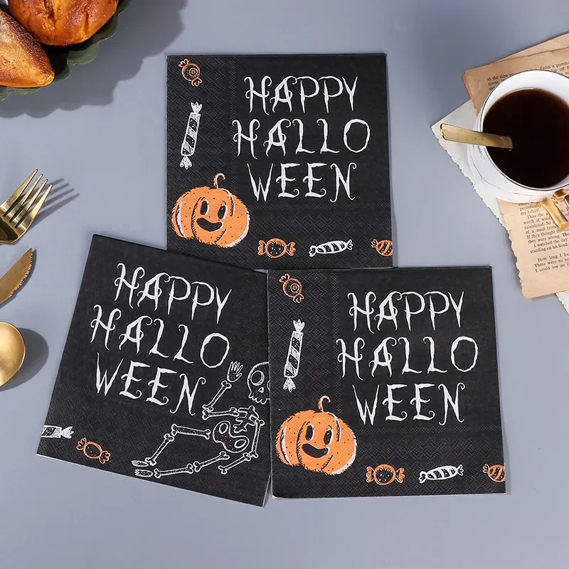 10/20pcs 33cm 2Ply Family Table Placemats Halloween Holiday Snow Placemats Printed Paper Napkins Butterfly Bone Butterfly Paper