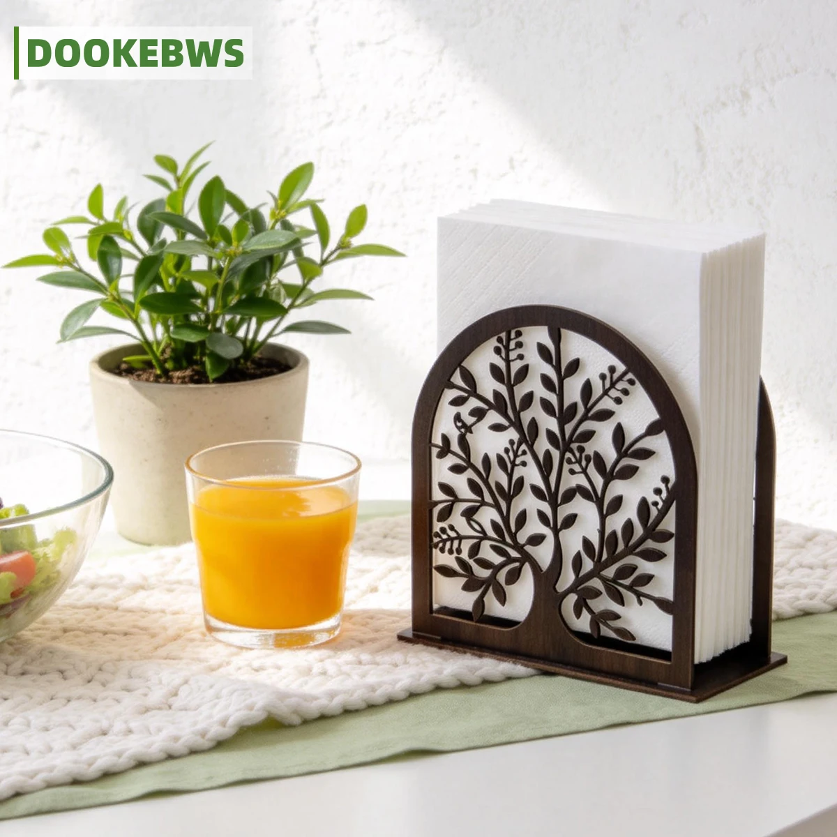 1 Wooden Creative Patterned Art Napkin Holder, Tree of Life 