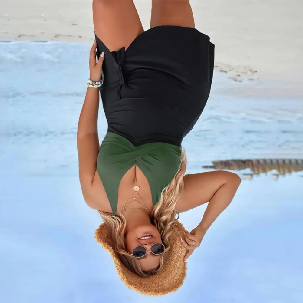 

Цельный купальник больших размеров, бикини с лямкой на шее, регулируемые съемные подушечки, монокини, облегающий купальник больших размеров, плиссированный купальный костюм