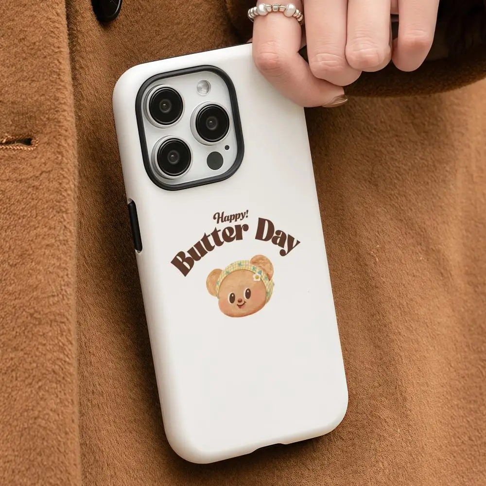 Etui na telefon Cartoon Butterbear do iPhone'a 17 16 15 14 13 12 Pro Max Plus, błyszczące, dwuwarstwowe, z płynną folią HD na tył, twarda obudowa.