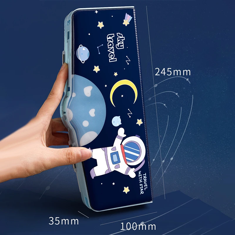 Mechanical Deformable Cute Cartoon Pencil Case With Pen Insert Multifunctional Key Switch Plastic Stationery Storage Box