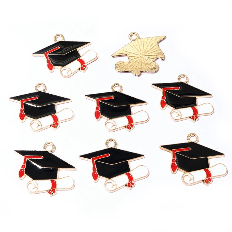 10Pcs 23x27mm Enamel Graduation Hat Charms Pendant for Necklaces Earrings DIY Jewelry Making Decorations Accessories