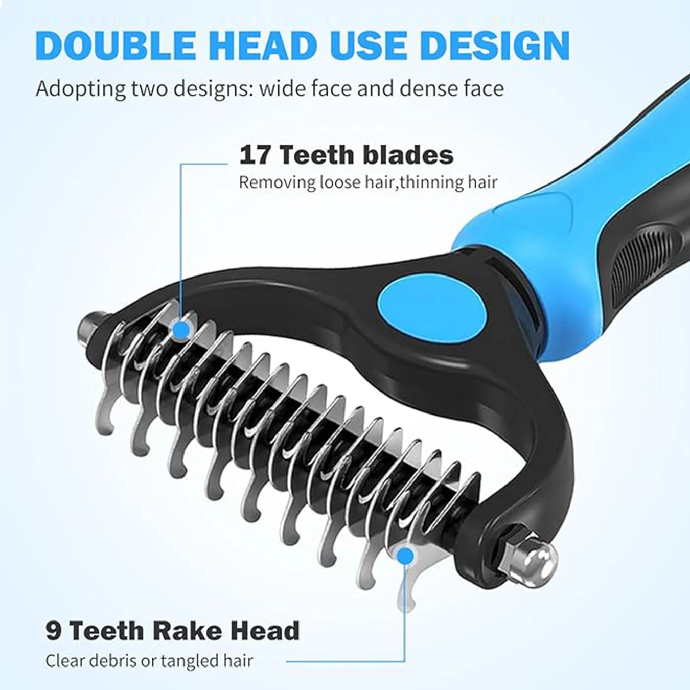 Pet Grooming Tools - Double-Sided Undercoat Comb for Cats and Dogs - Safe Detangling Comb, Easily Removes Tangles Large