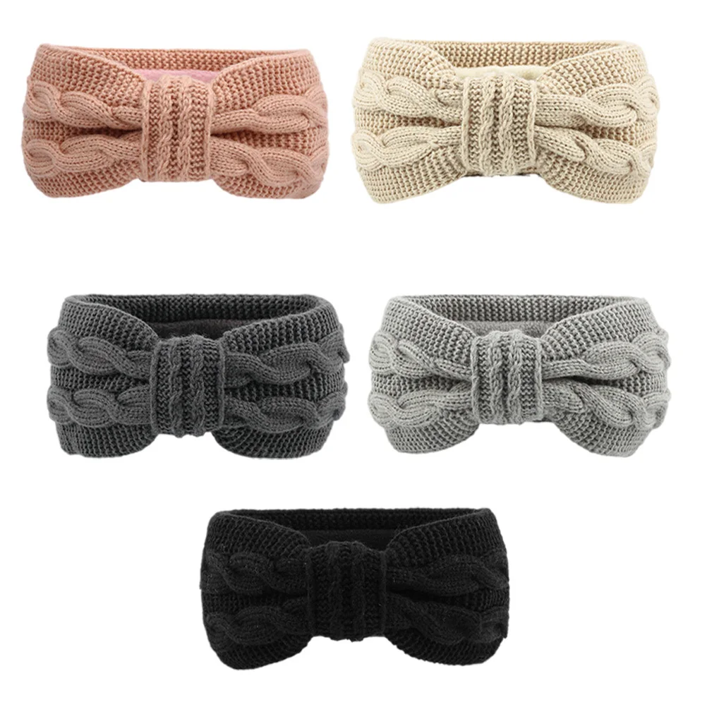 

5pcs Warm Headband Stretchy Knit Bowknot Lightweight Hair Accessory For Yoga Sports Makeup Daily Wear Fitness Acrylic Yarn