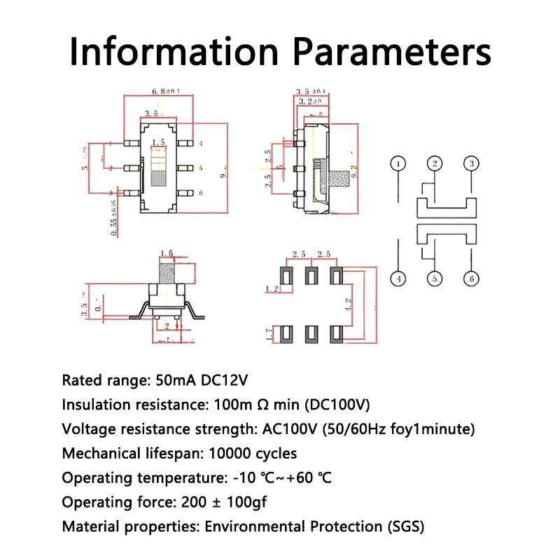 15 قطعة MST-22D18 مفتاح منزلق صغير (2P2T) SMD SMT صف مزدوج 6-Pin 2 موقف 50mA DC12V مقبض الارتفاع 1.5 مللي متر-6 مللي متر تبديل مفاتيح #6