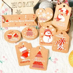 48/50 sztuk wesołych papier świąteczny etykieta na prezent etykiety Snowman Deer święty mikołaj papier do pakowania etykietki do zawieszenia z liny akcesoria świąteczne, na imprezę