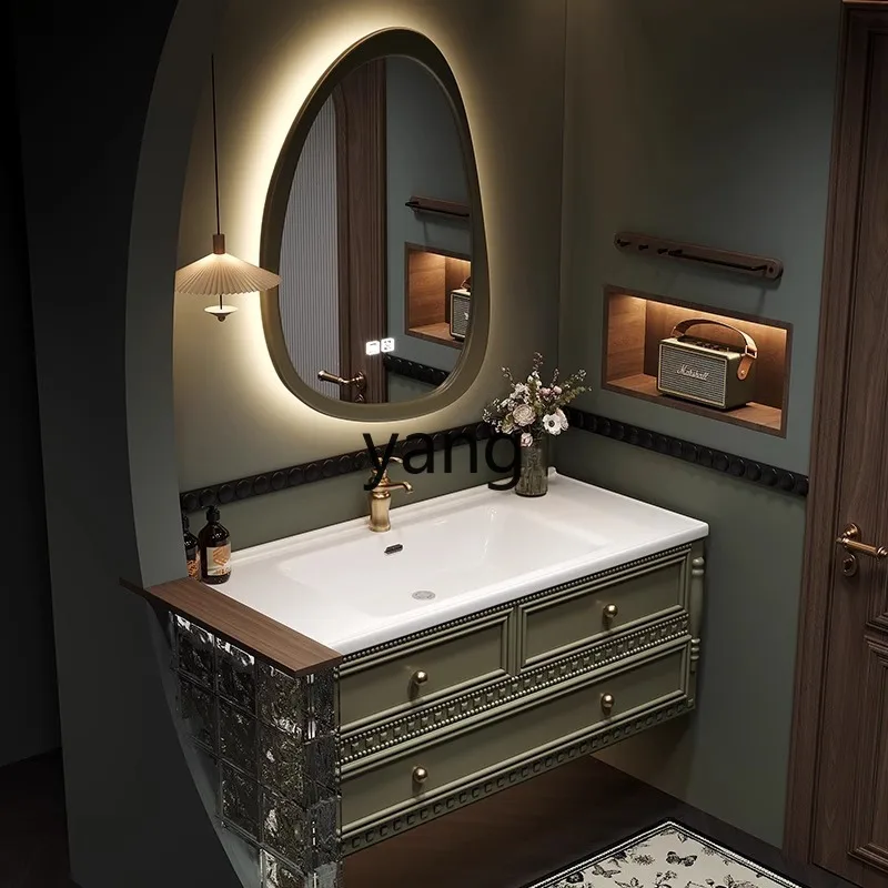 

LMM retro bathroom cabinet ceramic integrated washbasin combined toilet washstand