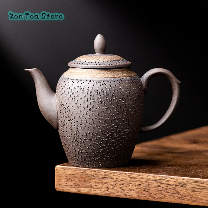 

Retro Teapot Ceramic Coarse Pottery Tea Set Purple Clay Single Pot Trumpet Household Handmade Tea Ceremony Office Tea Infuser