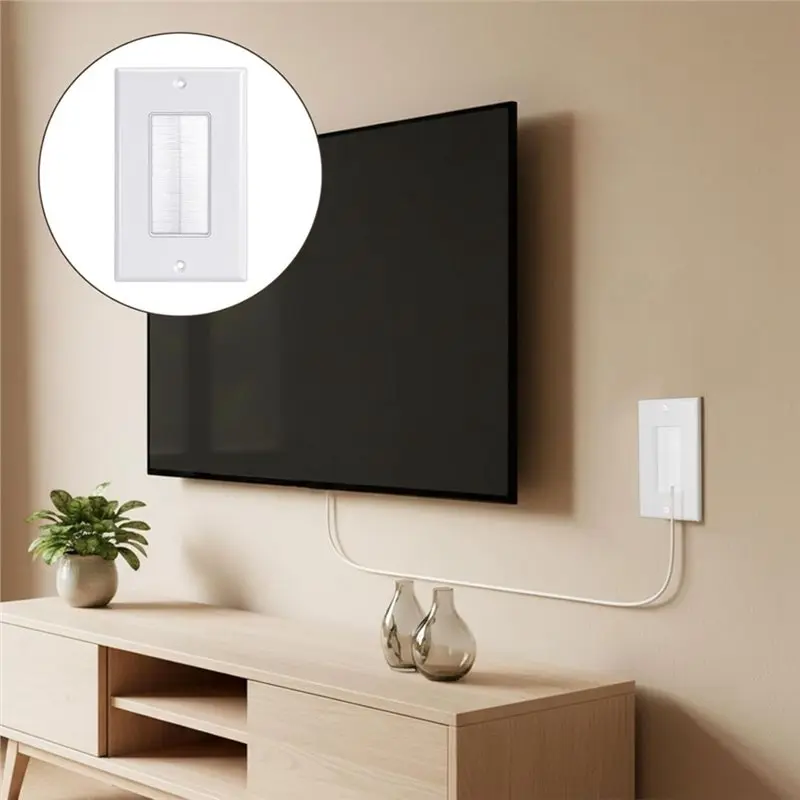 ABXF-Cable Brush Wall Plate With Single Gang Wall Cover Mounting Bracket Low Voltage Cable Pass Through Insert