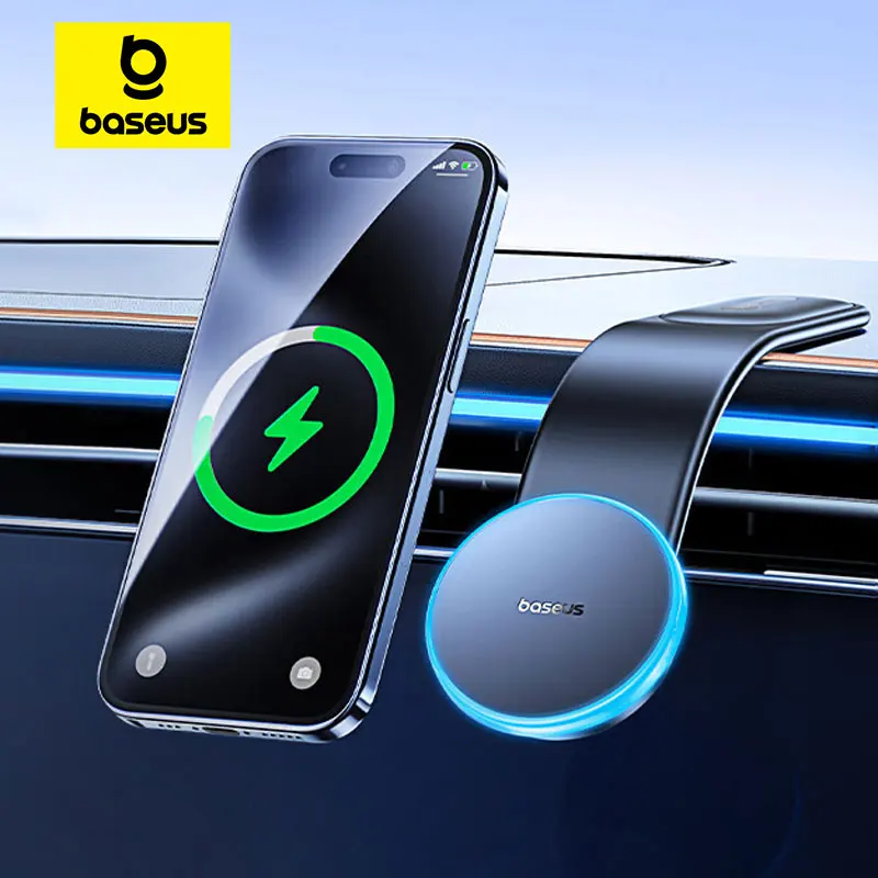 

Магнитный гибкий держатель Baseus 15 Вт для автомобиля, беспроводное зарядное устройство, держатель телефона для iPhone 12-15, центральная консоль приборной панели