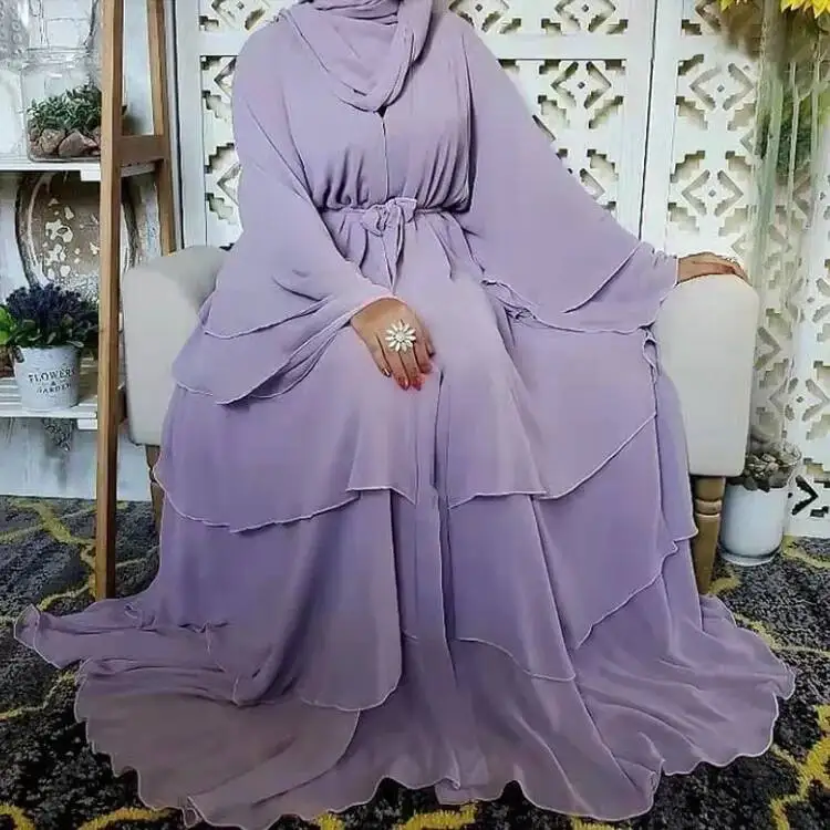 

Zhiyiduoduo Fashion Stitching Three-layer Chiffon Elegant Cardigan Dress Robe 21462 Abaya Ramadan Dubai Luxury Islam Elegant
