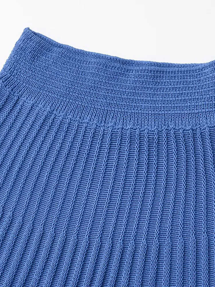 2024 Summer Fashion Sexy New Product Women\'s Round Neck Short Sleeve Knitted Coat Folded Knitted Skirt Set