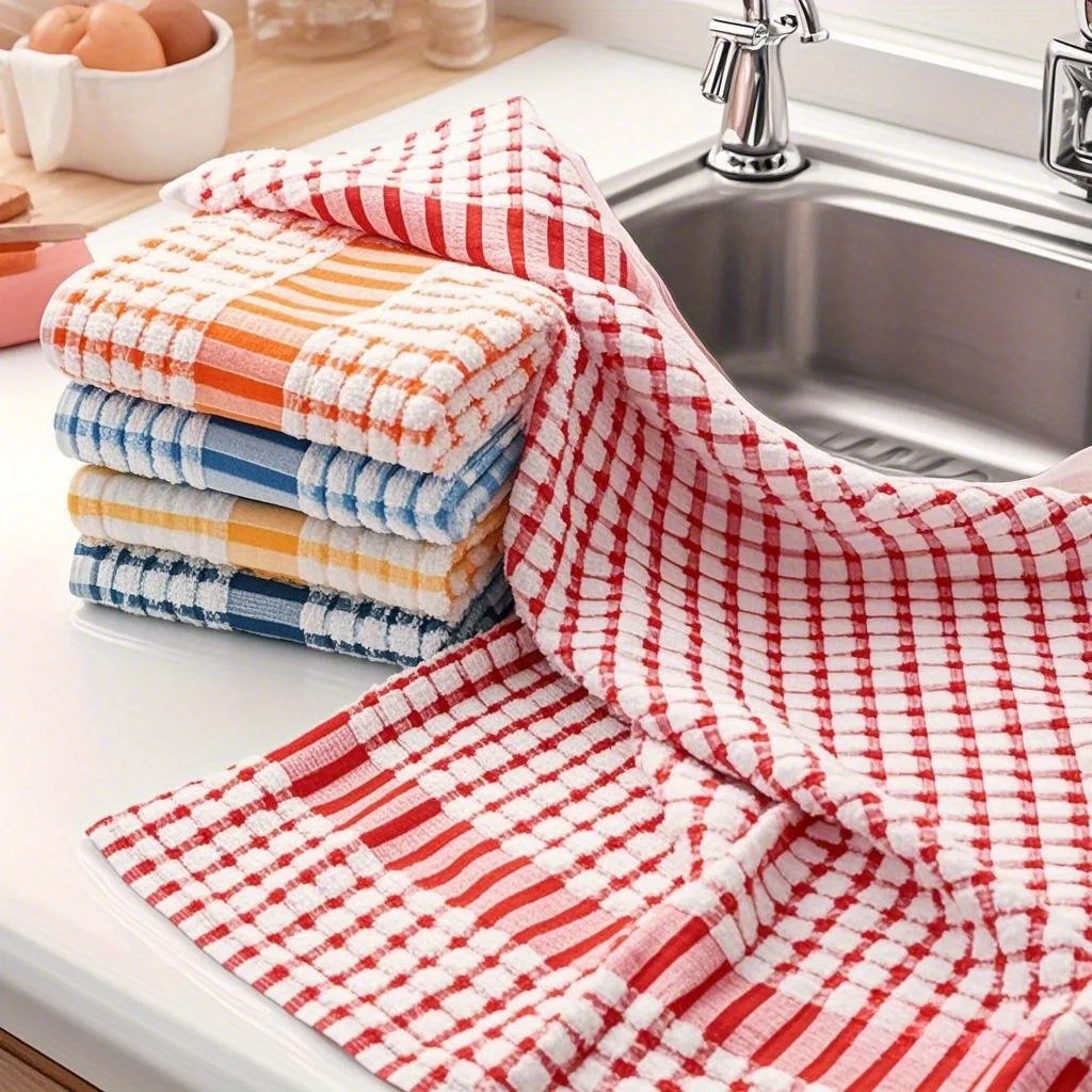 

10-Piece Absorbent Durable Cleaning Cloths – Large Checkered, Multi-Color, Ideal for Kitchen & Outdoor Use