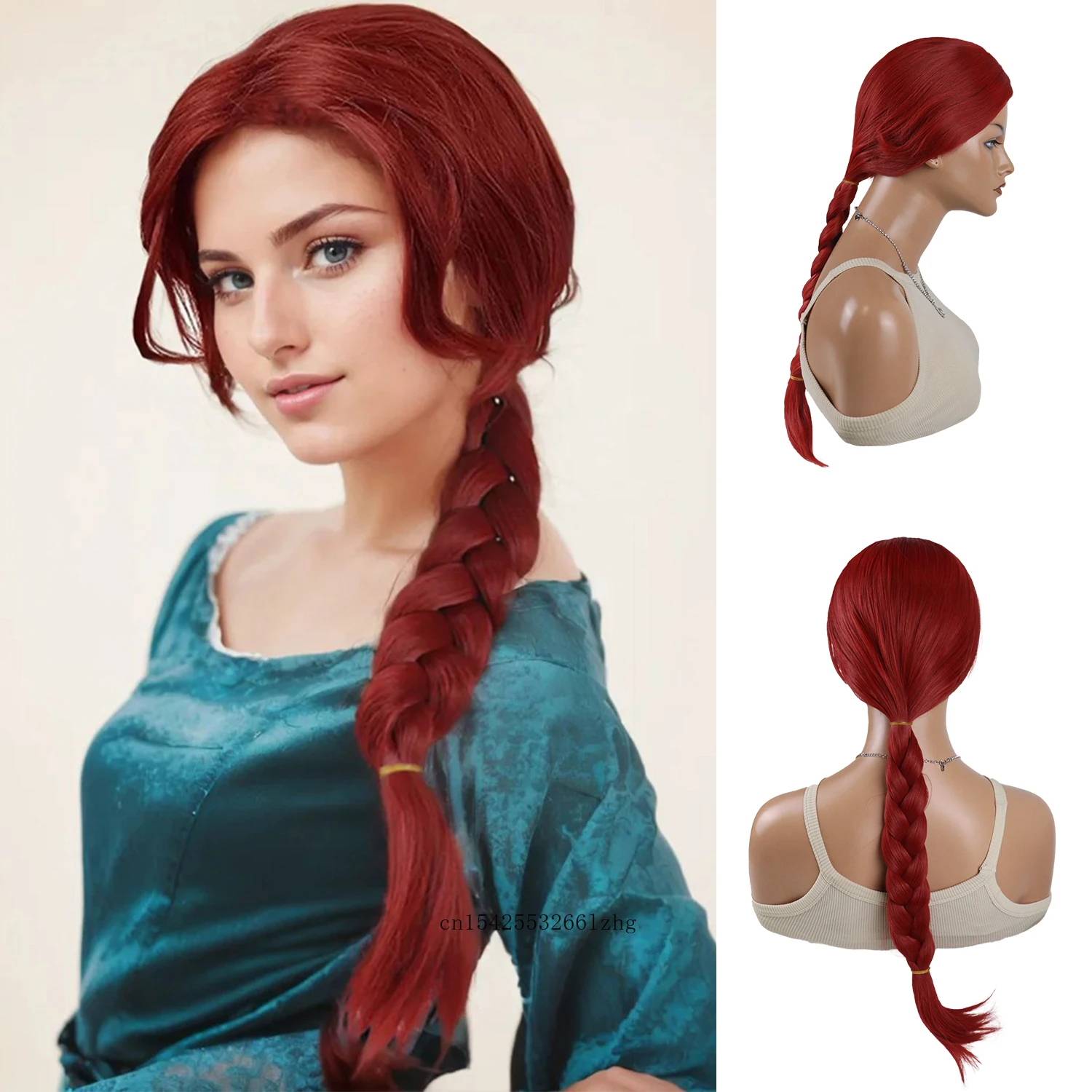 

Синтетический парик-косичка красного цвета для женщин, парик принцессы Фионы для косплея, термостойкий, 28 дюймов, длинный плетеный парик для Хэллоуина и костюмированных вечеринок