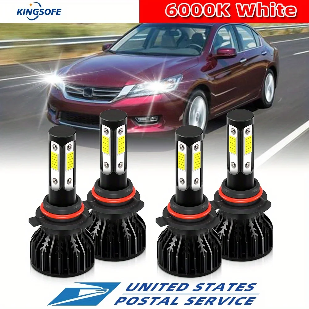 

4pcs For Honda Accord 2003-2007 LED Bulbs White Hi/ Lo Beam 9005/HB3+9006/HB4 Bright COB Chip 500% Brightness Bright 6000K White