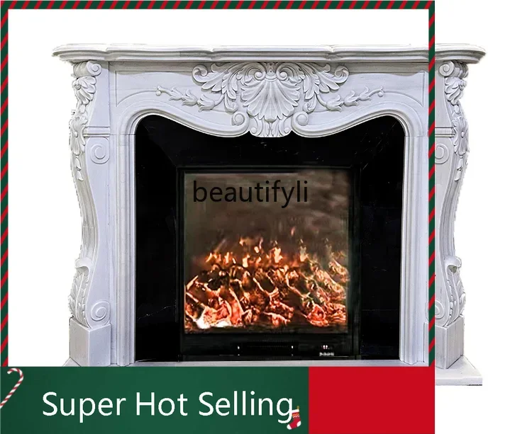 

D071 Marble White European Style Fireplace Mantel Interior Simple Background Wall French Stone Curio Cabinet Sculpture