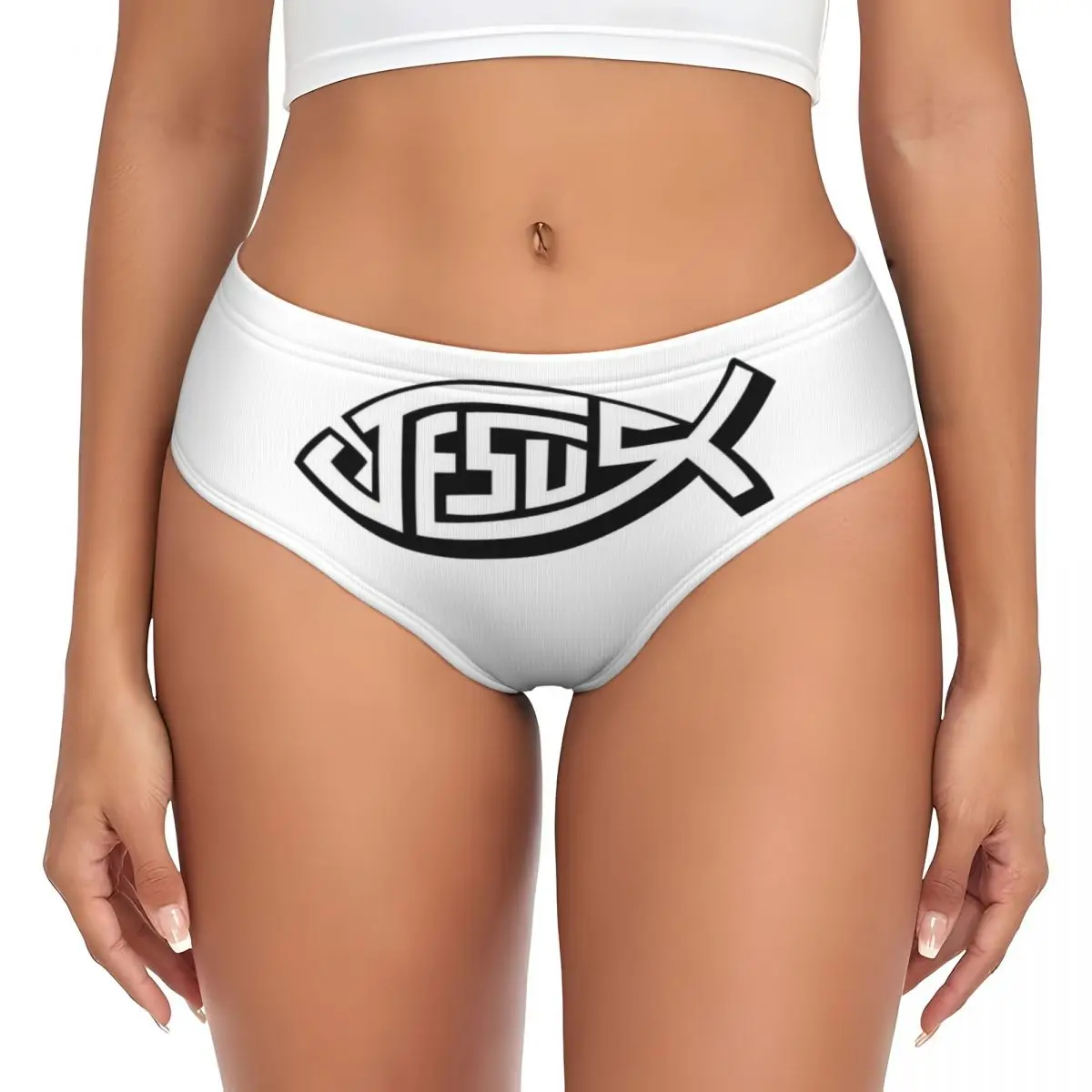 

Custom Womens Jesus Fish Brief Panties Female Breathable Underwear Underpants