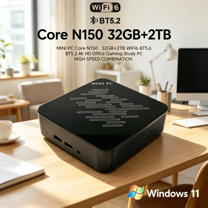 Intel Core N150 High Performance Mini PC 32GB RAM 1TB SSD 4K Desktop Computer For Gaming Office Home Use