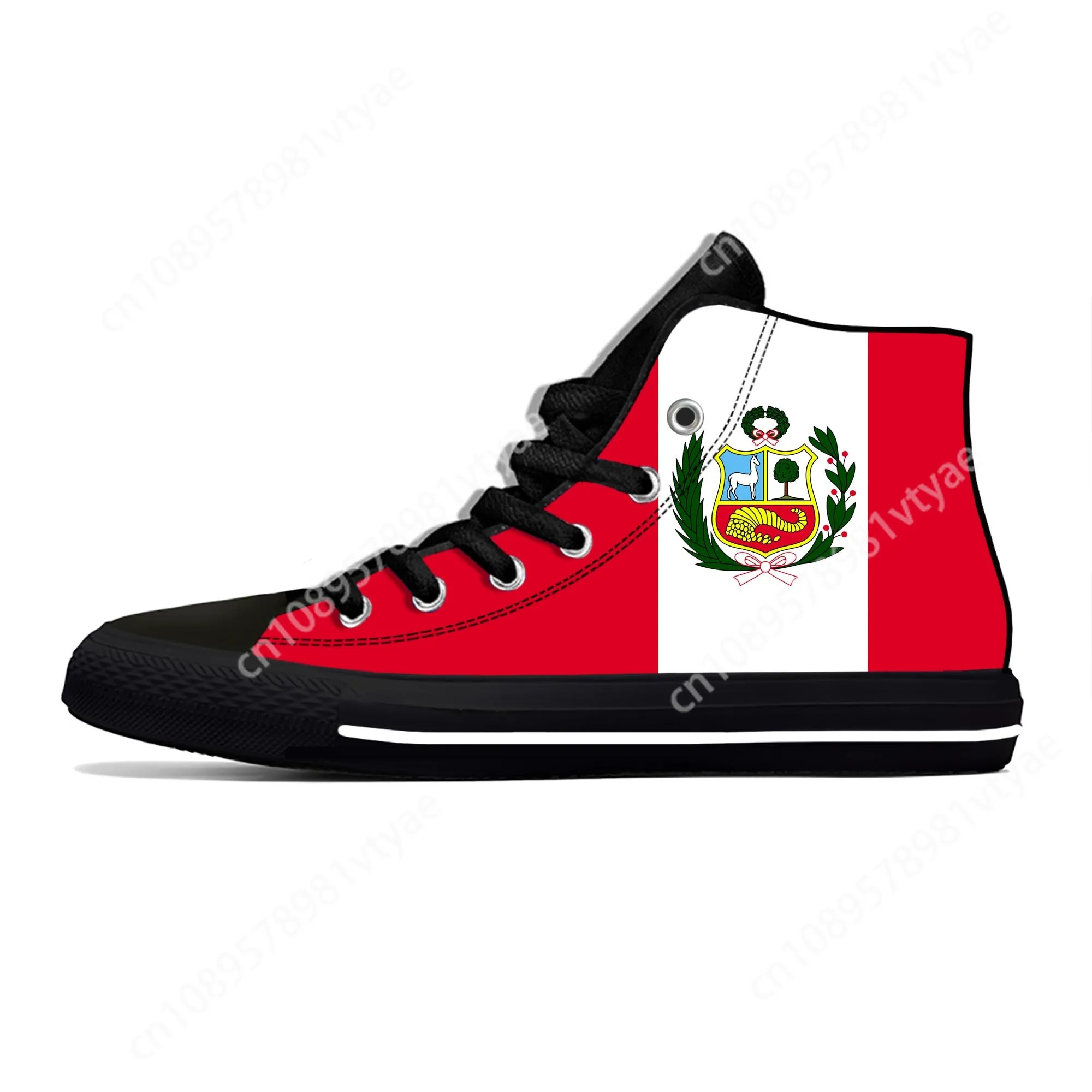 Peru Flag High Top Sneakers Mens Womens Teenager Casual Shoes Canvas Running Shoes 3D Printed Breathable Lightweight shoe