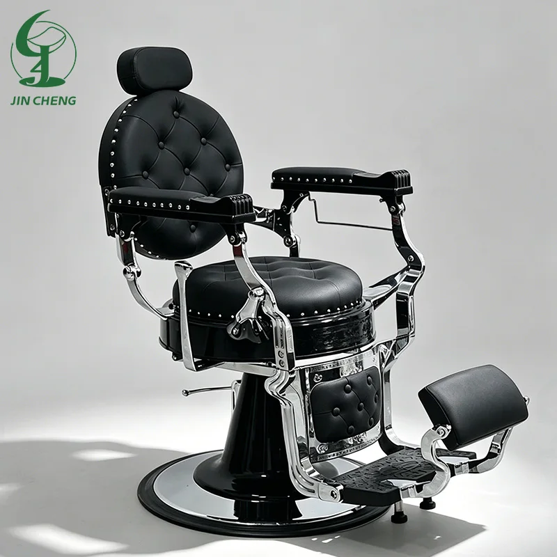 High-quality Beauty Salon Metal Barber Chair Can Be Tilted Modern Design 360-degree Rotation Height Adjustable Black and Silver.