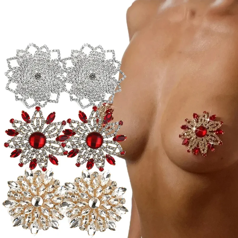 1 Pair Full Rhinestone Nipple Cover Reusable Sexy Women Nipple Pasties Breast Pad Silicone Self Adhesive Nipple Accessories