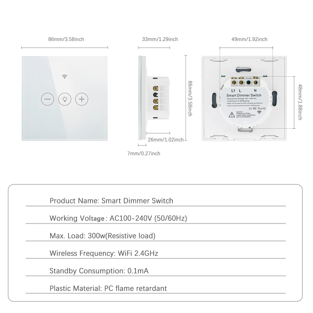 

Smart Dimmer Switch WiFi Light Wireless Touch Smart Life APP Voice Control Lamp Switch AC 100V-240V Work With Alexa Google Home