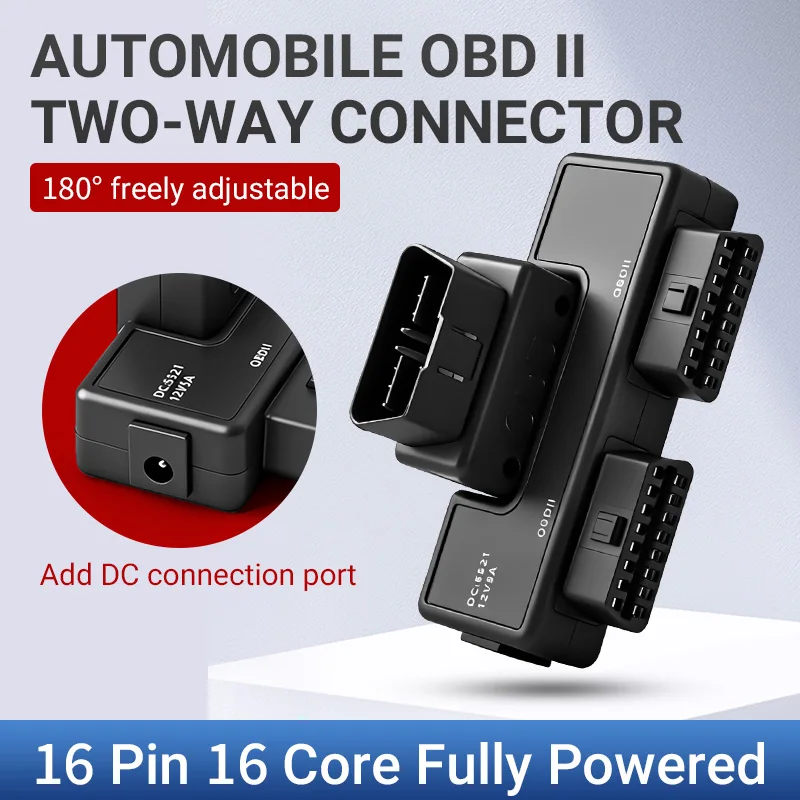 OBD2 Two-way Adapter Cable for Extending The OBD Connection in The Car, 16-pin Core Splitter, One-way Three-way Connector