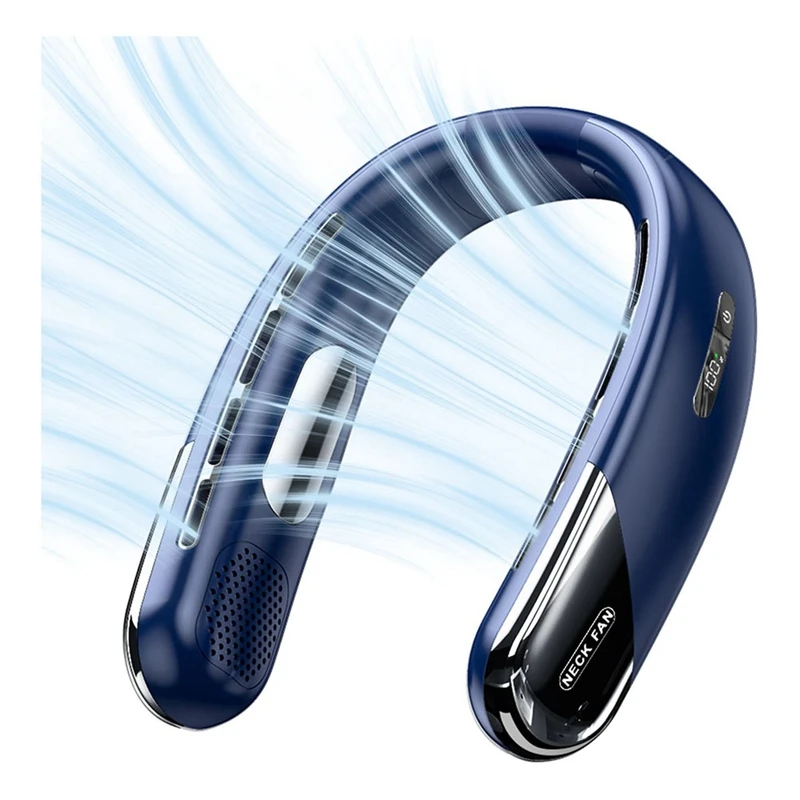 ABVJ-Mute Ventilatore da collo USB portatile 6000Mah Ventilatore da collo di raffreddamento senza lama Display digitale a LED Ventole elettriche eoliche a 5a marcia
