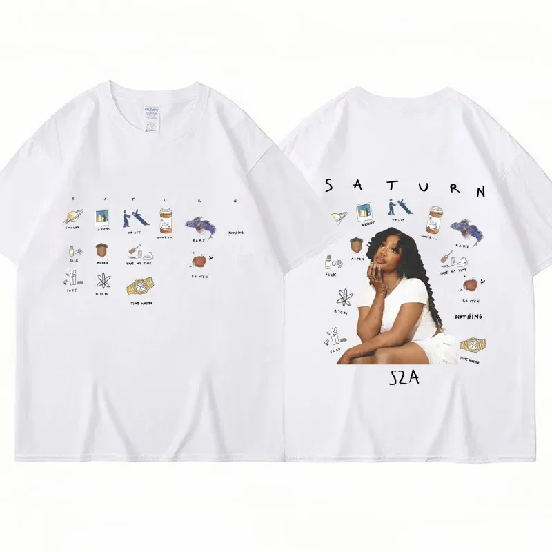 Rapper SZA music Saturn graphic t shirt men women fashion Harajuku T-shirt cotton casual oversized tees streetwear Y2K clothes