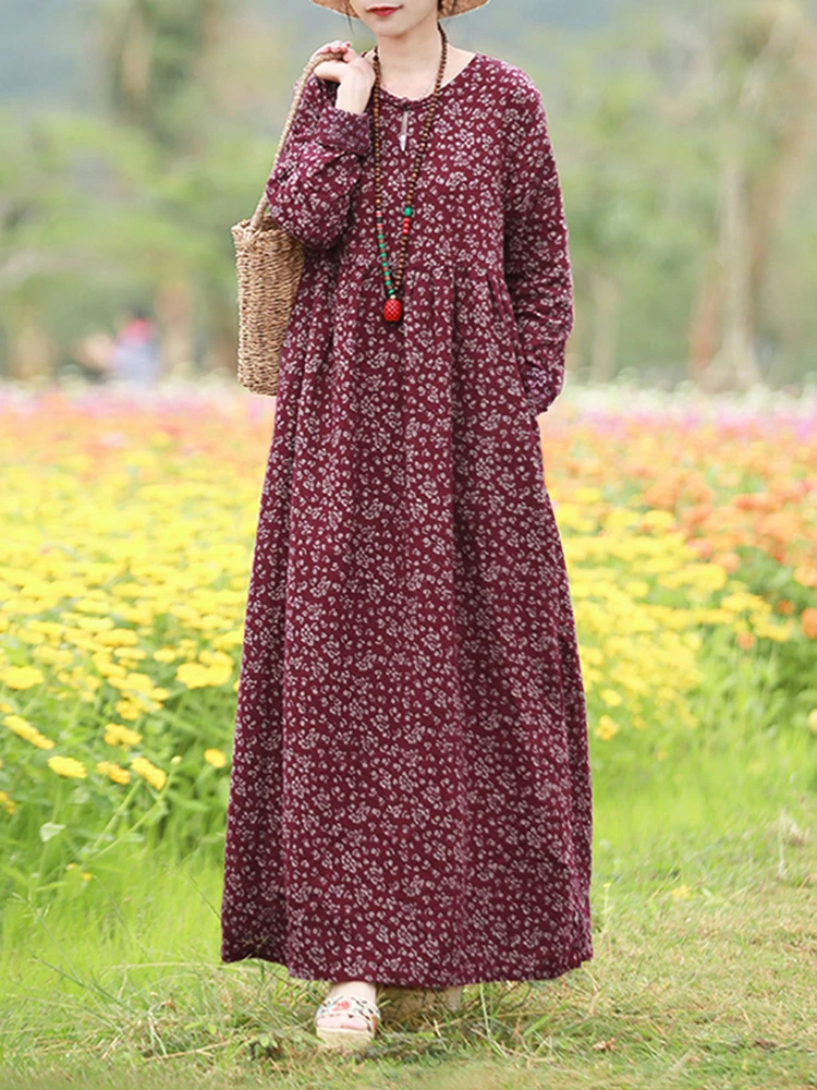 Vintage Women\'s Floral Printed Dress 2024 ZANZEA Autumn Long Dresses Casual Long Sleeve Maxi Vestidos Female Robe Oversized