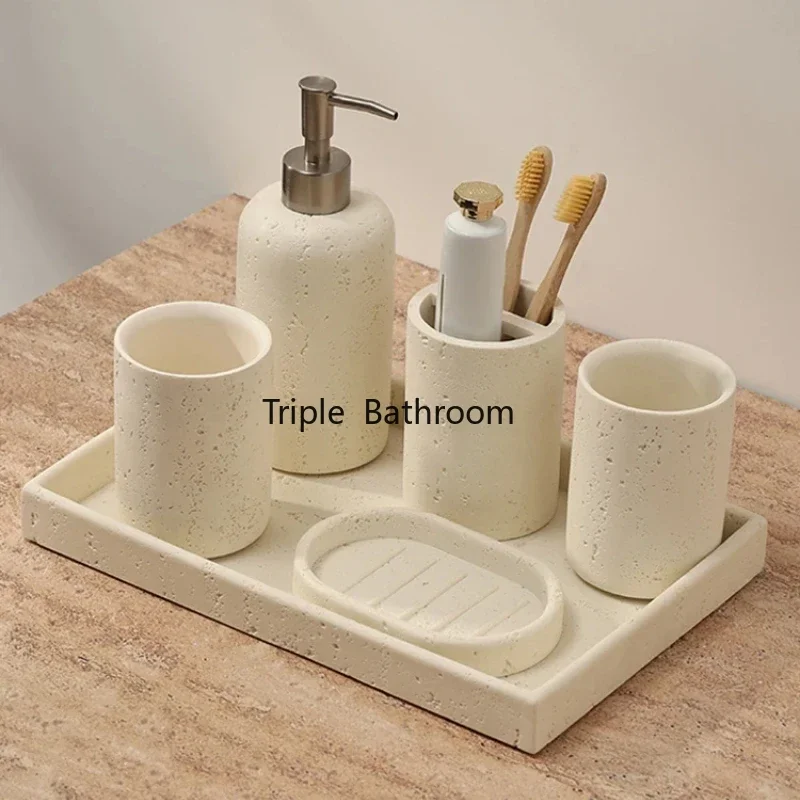 

1 шт., набор для хранения в ванной комнате из натурального камня, поднос для зубной щетки, набор для полоскания рта, мыльница, пресс-бутылка, аксессуары для ванной комнаты