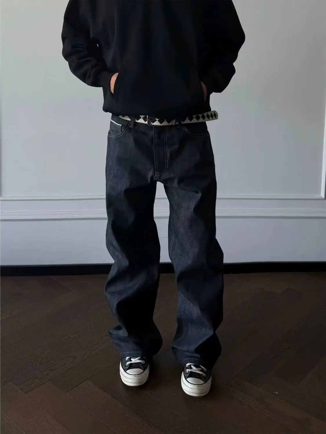 Men's Solid Color Wide Leg Jeans Street Casual Pant Spring High Waisted Sweatpants Boy Bottoms Male Vintage Trousers