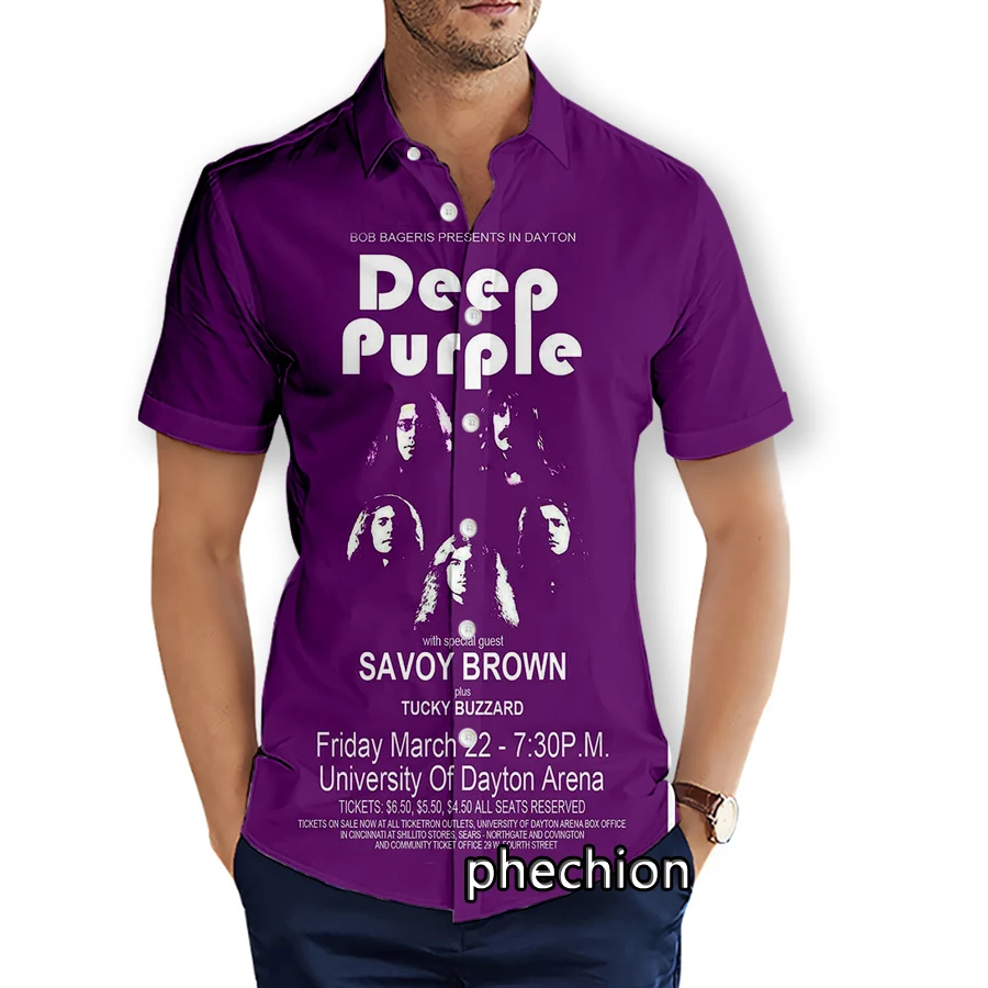 Summer Hawaiian Mens Short Sleeve Beach Shirts Deep Purple Band 3D Printed Casual Shirts Fashion Streetwear Men Tops X10