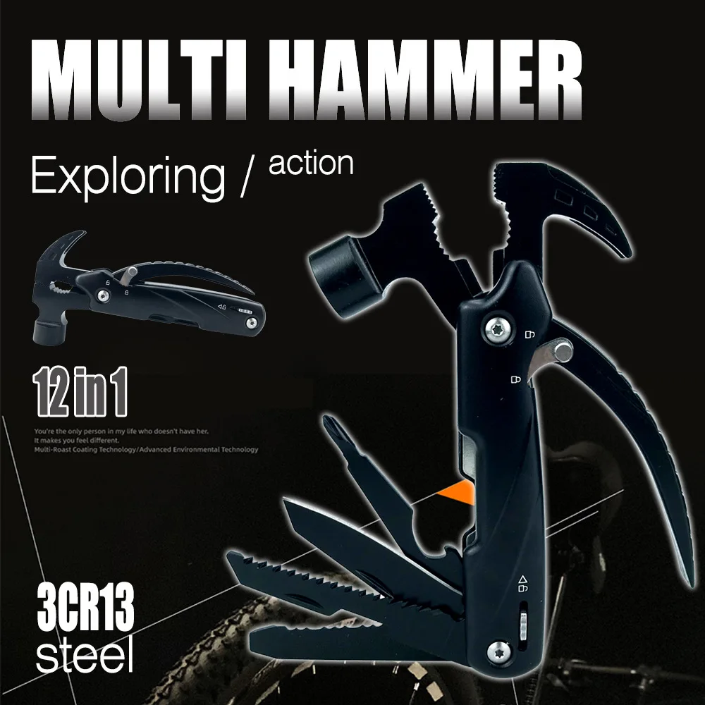 12 In 1 Multi-Function Stainless Steel Pliers Portable Multi Tools Claw Hammer Lifesaving Hammer Knife Hand EDC Combined Tools