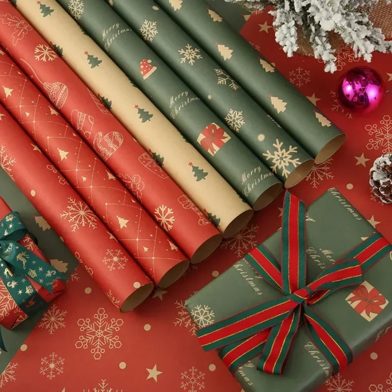 5Pcs Kraft Gift Wrapping Paper Christmas Gift Packing Paper Parcel Packing Art Craft Home Decoration Festive Party Supplies