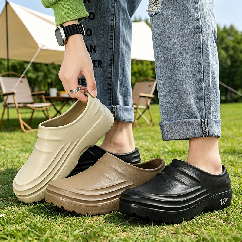 Men's Sandals Summer Chef Shoes Anti Slip Oil Proof Work Shoes Lazy Slippers Casual Trendy Slippers Fashion Sports Shoes