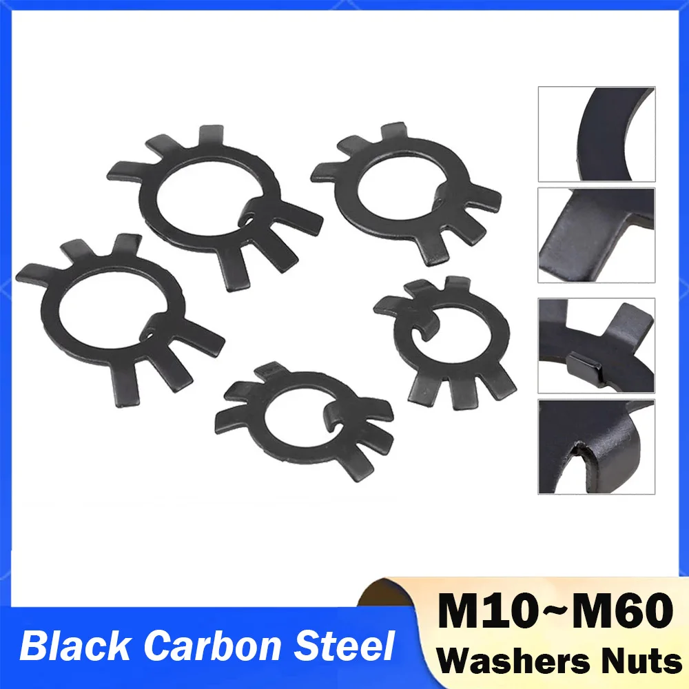 10~50pcs Black Carbon Steel Lock Washers Gasket Spacer Retaining Stop Washers for Slotted Round Nuts M10 M12 M14 M16 M18 M20-M60