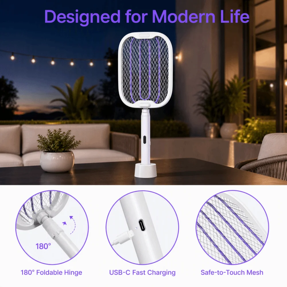 Foldable Electric Mosquito Killer Retractable 180 Degree Mosquito Killing Baton High Pressure USB Charging Insect Killer Outdoor