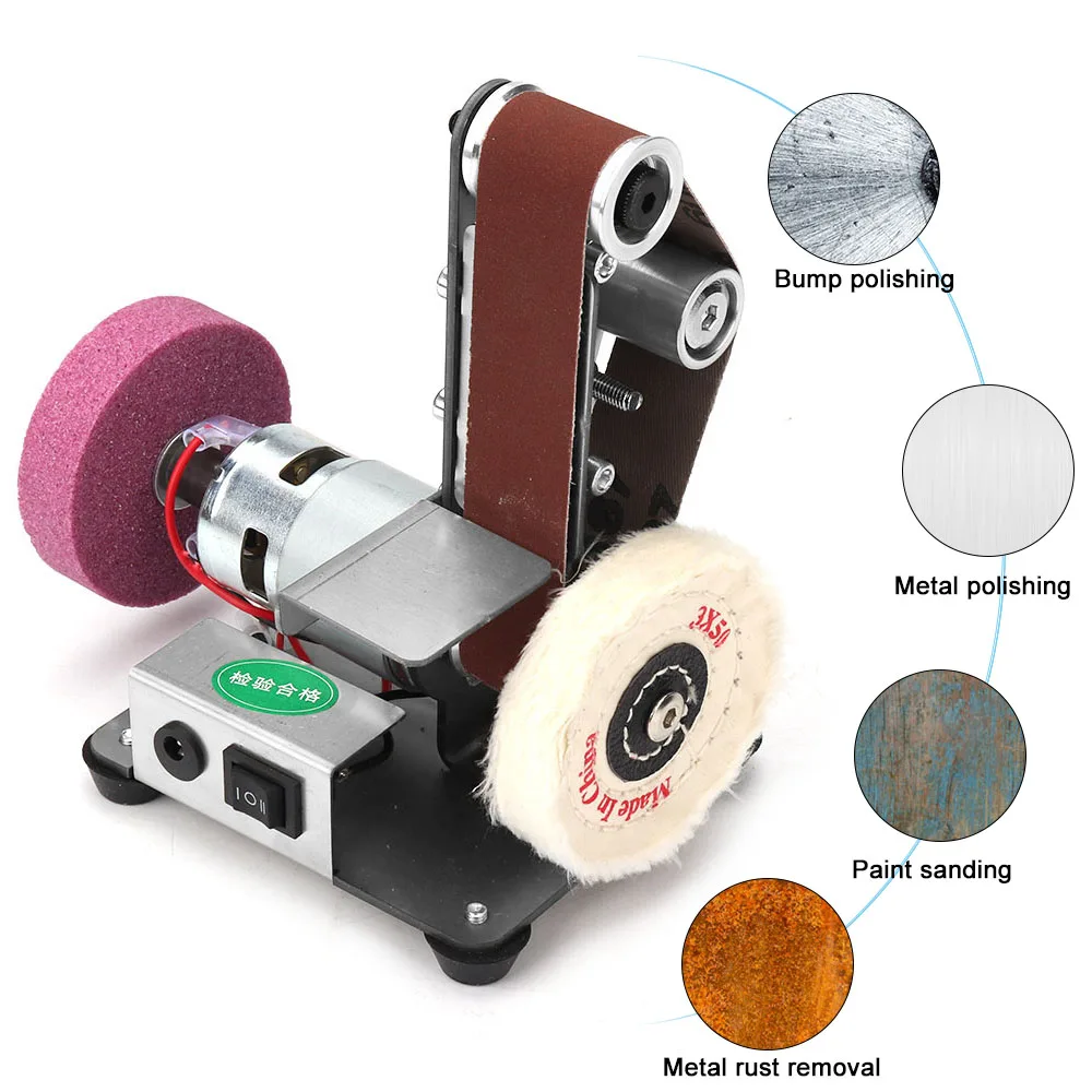 Mini Electric Belt Sander DIY Polishing Grinding Machine Multifunctional Grinder Cutter Edges Sharpener with 10PCS Sanding Belts